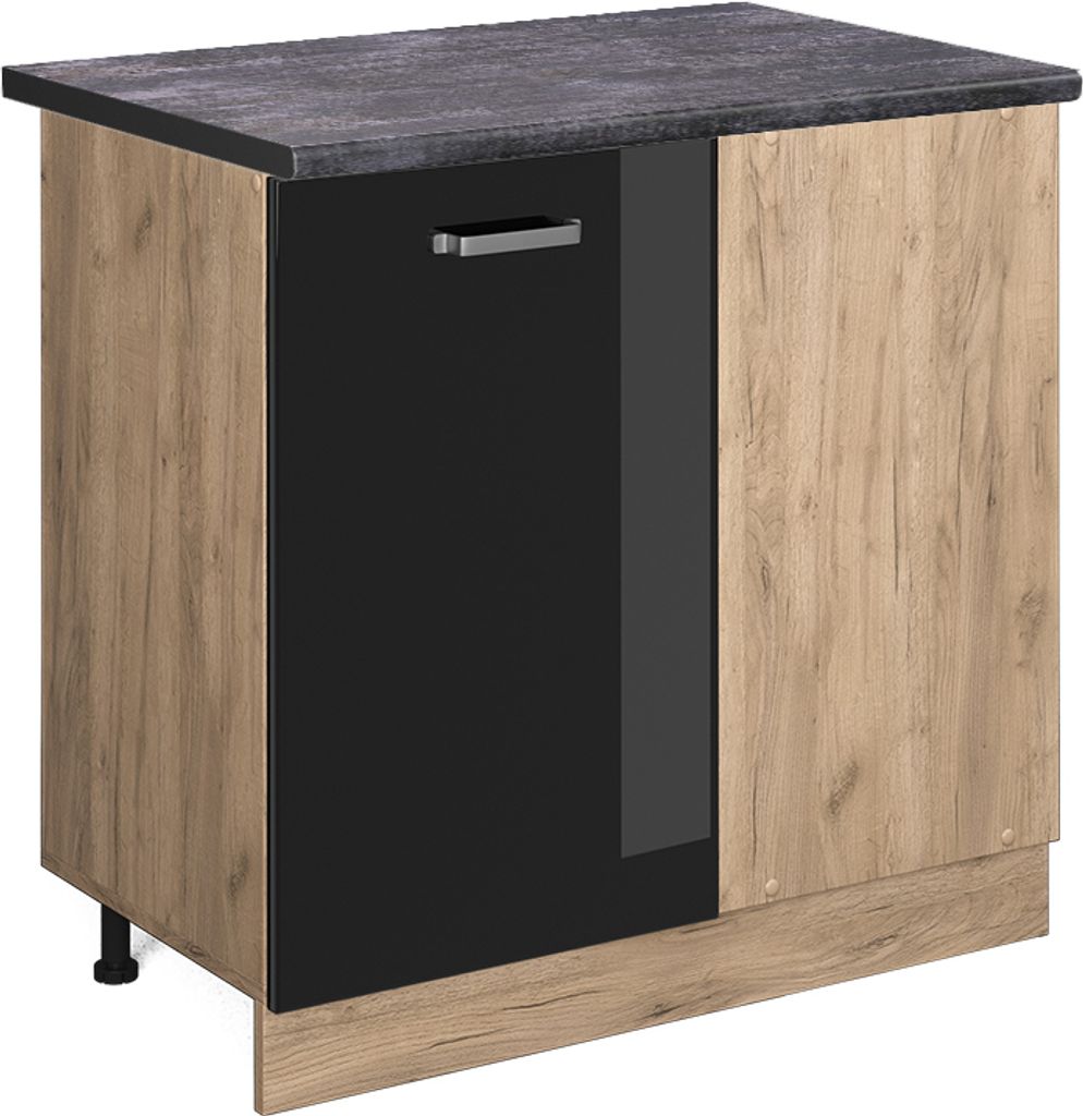 Eckunterschrank Vicco R-Line Schwarz Hochglanz 86 cm , AP Anthrazit, Model 45752