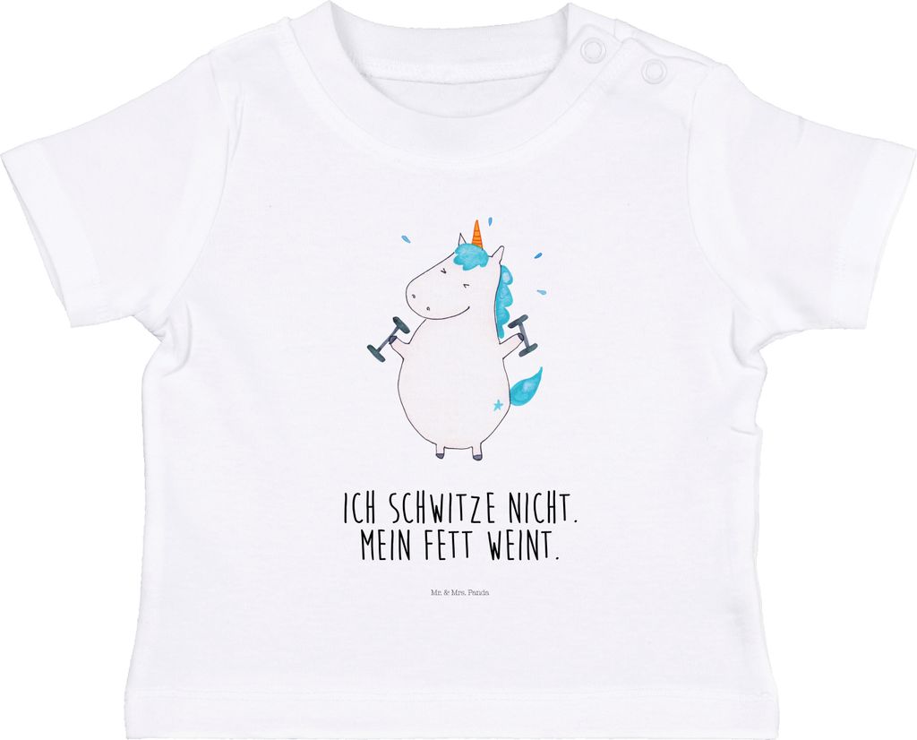 Mr. & Mrs. Panda T-Shirt Einhorn Fitness 6. - 12. Monat - Weiß - Geschenk, Sport, Abnehmen, Diät, Kinder Top, Babyshirt, Kleinkind Shirt, Fitness...