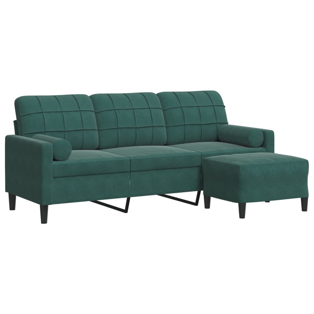 "im Sonderangebot" 3-Sitzer-Sofa/Chaiselongue - elegantes Design - Couchgarnitur Wohnzimmer - mit Hocker Dunkelgrün 180cm Samt - 197x77x80cm - Kla...