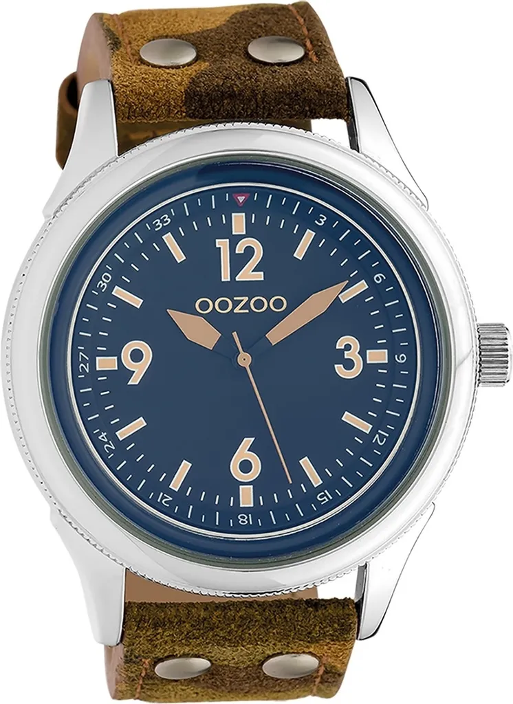 Montre Oozoo Confortable en Cuir Marron Camouflage - Durable et Précise