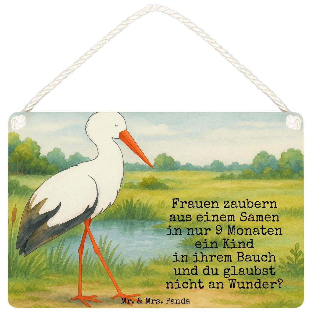 Mr. & Mrs. Panda Schild Storch Design DIN A4 - Weiß - Geschenk, wandtafel, Baby, Türschild, holzbild, Mutter, Schwanger, Mütter, kleine aufmerks...
