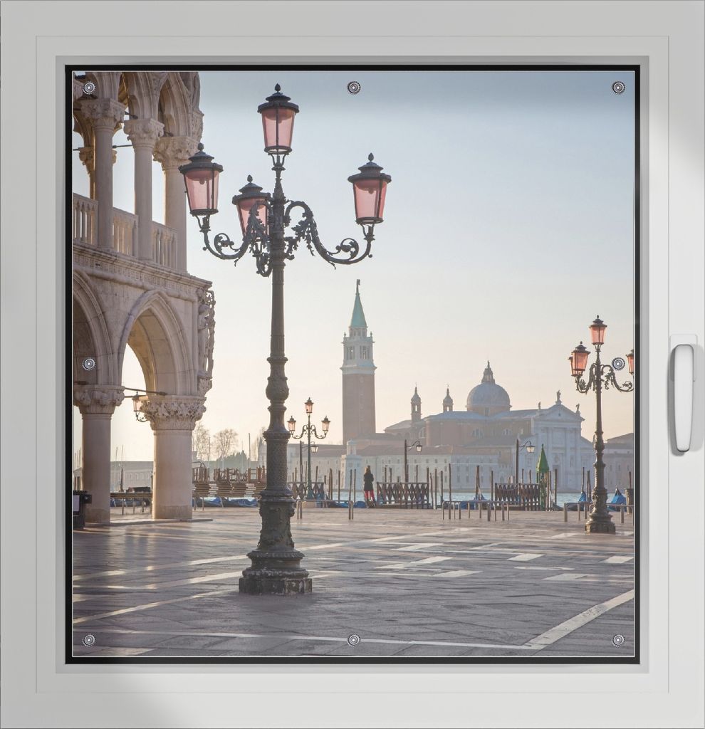 Wallario Lichtschutzbild, Dekorativer Sichtschutz Sonnenschutz 96 x 100 cm mit Motiv: Venedig - Dogenpalast, Markusplatz und San Giorgio Maggiore I...