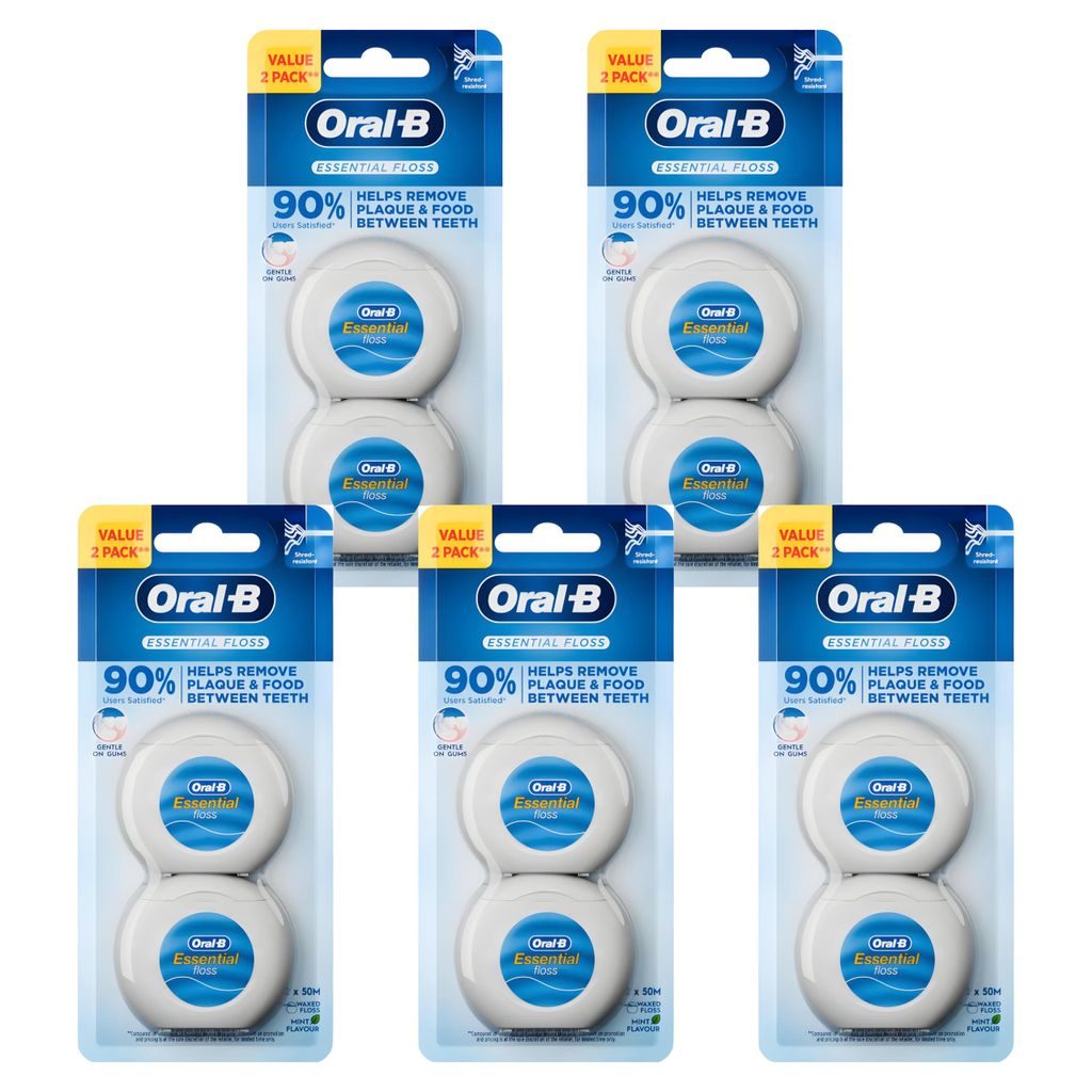 Oral-B Essential Floss Zahnseide – Mint gewachst – 2x50 m Duo Pack – 5er Set