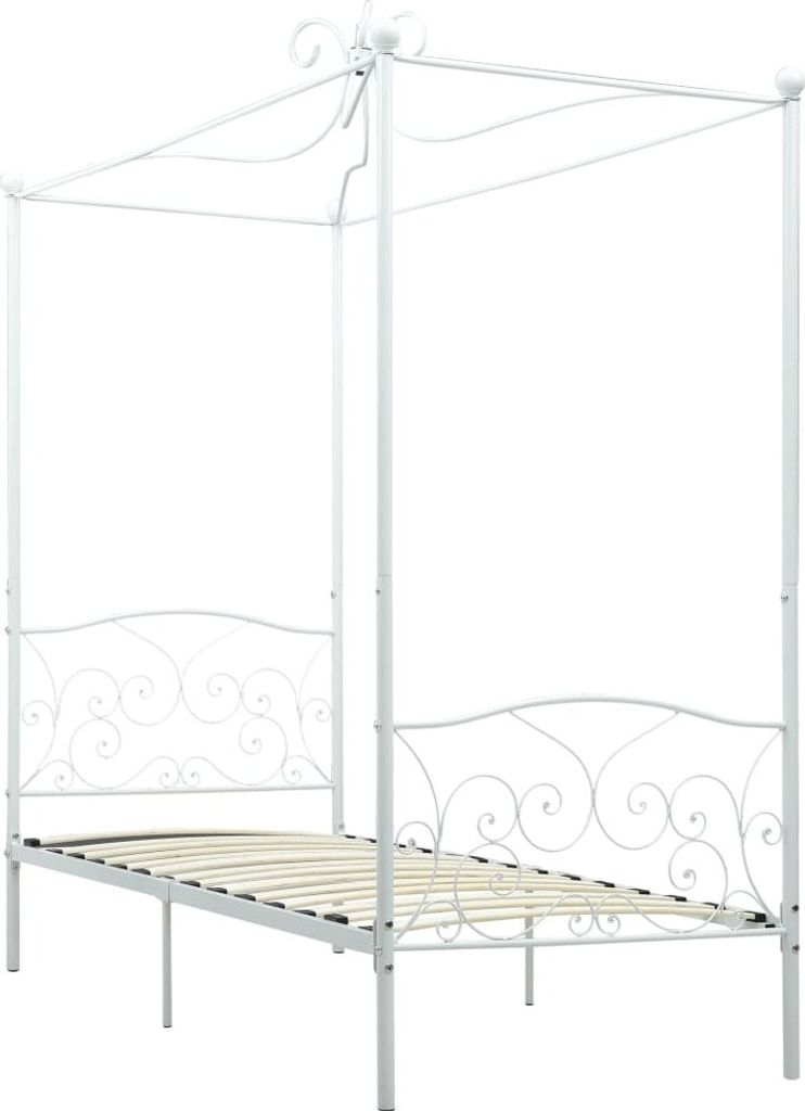 Letto a Baldacchino Bianco in Metallo 90x200 cm Immagine del prodotto 