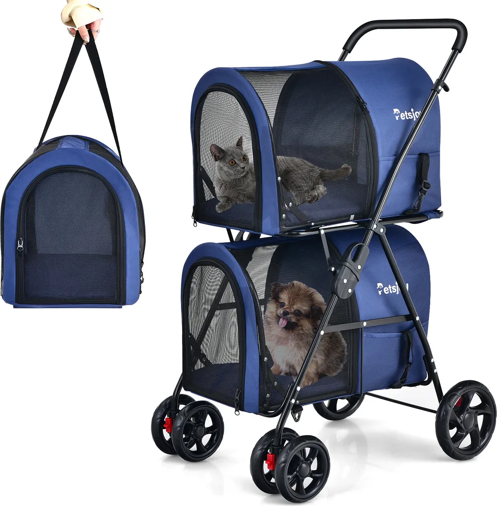 Chariot 2 étages pour chiens jusqu'à 16 kg - Poussette double pliable