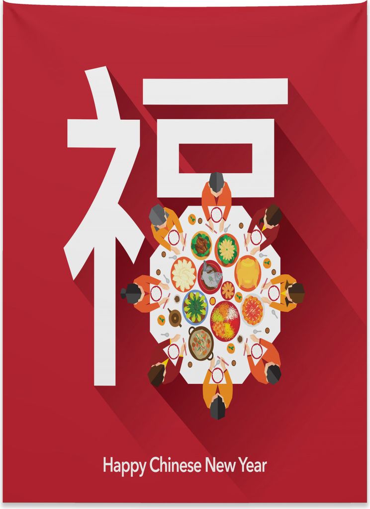 Abakuhaus Chinesisch Wandteppich, Glückliches Familienessen aus Weiches Mikrofaser Stoff Kein Verblassen Klare Farben Waschbar, 110 x 150 cm, Mehr...