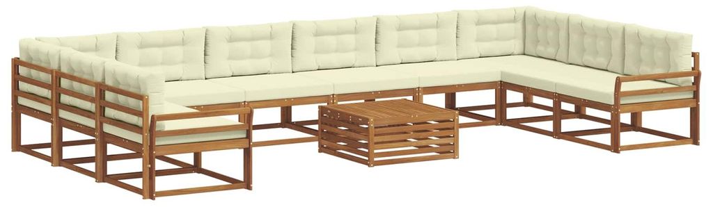 vidaXL Outdoor-Sofagarnitur mit Kissen 11 pcs Natur und Creme