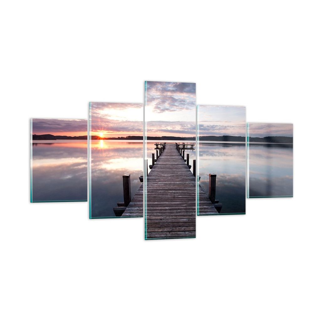 Bilder auf glas - Fußgängerbrücke See Sonnenuntergang Abend - 125x70cm - Glasbilder - Wandbilder - Kunstdruck - Wanddekoration aus Glas - Glas B...