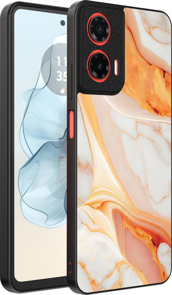 Smartphonica Handytasche Passend für Motorola Moto G04 - G24 - G24 Power - E14 mit Marmordruck - TPU Rückendeckung Fall Marmor Design - Orange