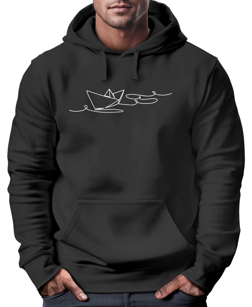 Hoodie Herren Boot Polygon Papier-Schiff Origami Aufdruck Print Kapuzen-Pullover Männer Fashion Streetstyle Neverless schwarz S