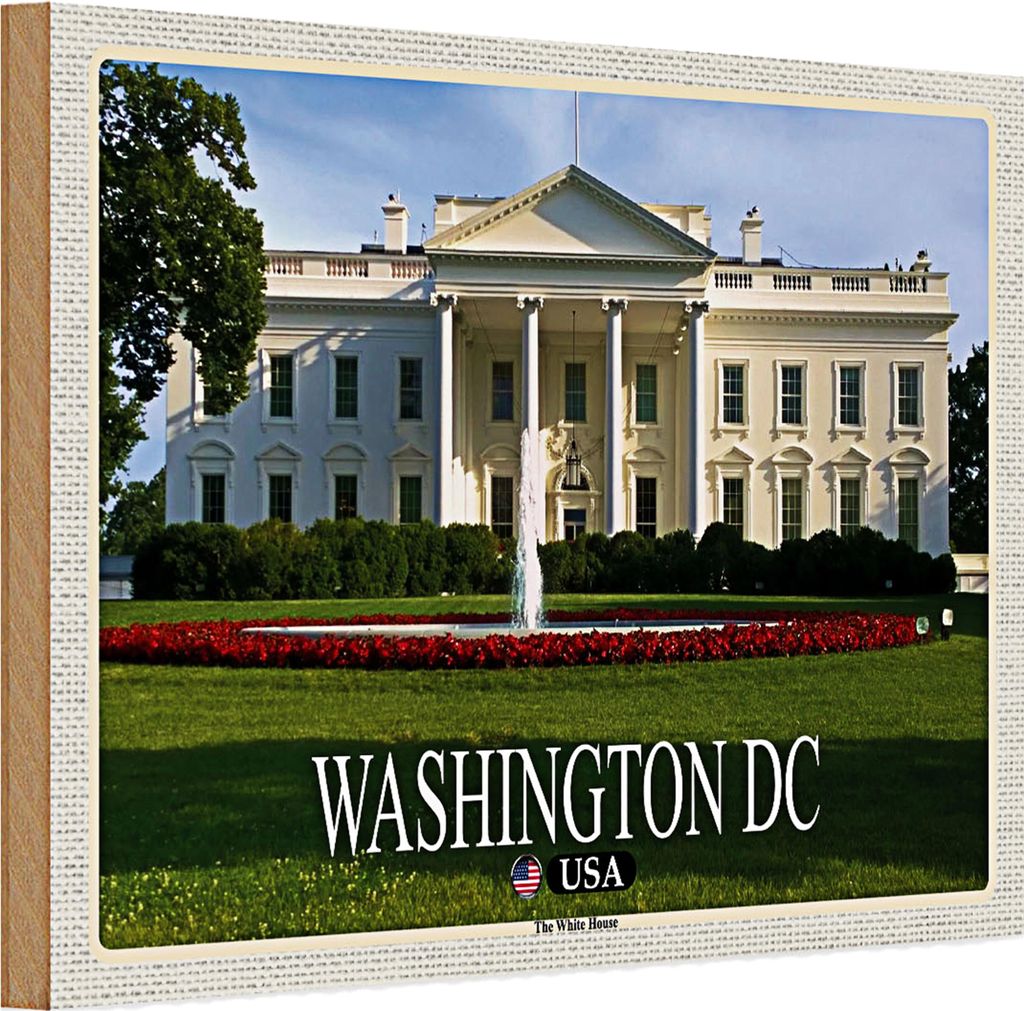 Holzschild Reise 30x20cm Washington DC USA White House Präsident