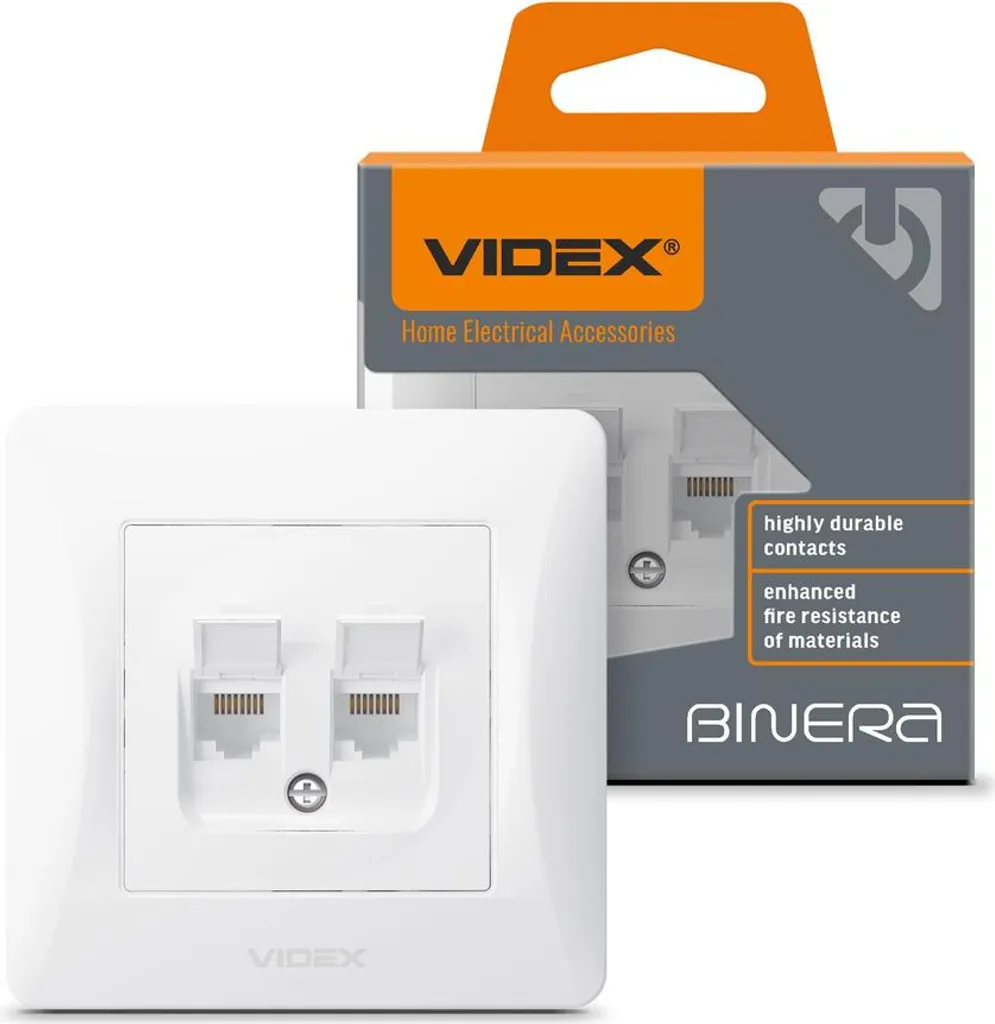 Prise informatique double RJ45 murale Videx Binera encastrable blanche