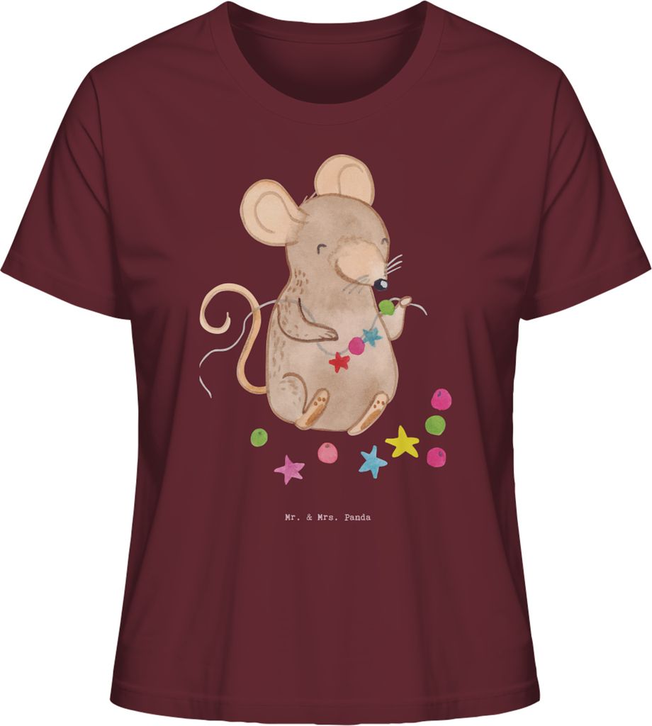 Mr. & Mrs. Panda Baumwoll T-Shirt Damen Maus Schmuck selber machen Größe M - Burgundy - Geschenk, Shirt Mit Spruch, Oberteil, Basic, Basteln, DIY
