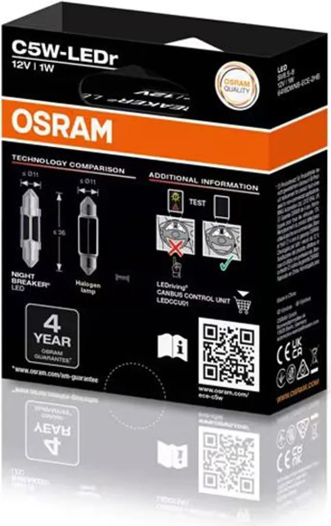 LED C5W Osram Homologuée Route 12V Longue Durée Pack de 2 Sofittes Pro