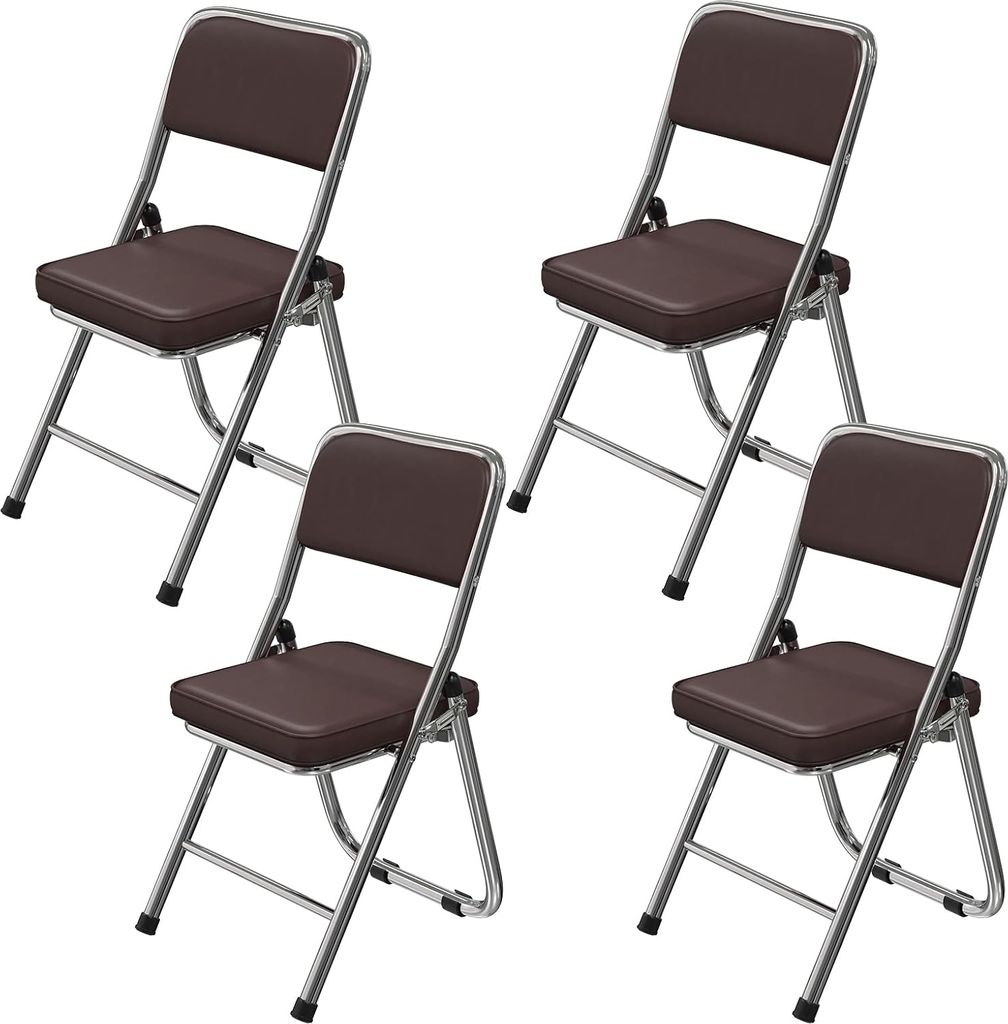 Klappstühle 4er Set,Esszimmerstuhl Stapelstuhl Balkonstuhl Stuhl Metall Klappstuhl Gepolstert Kunstleder für Küche,Büro,Garten,Balkon 45x46x82cm