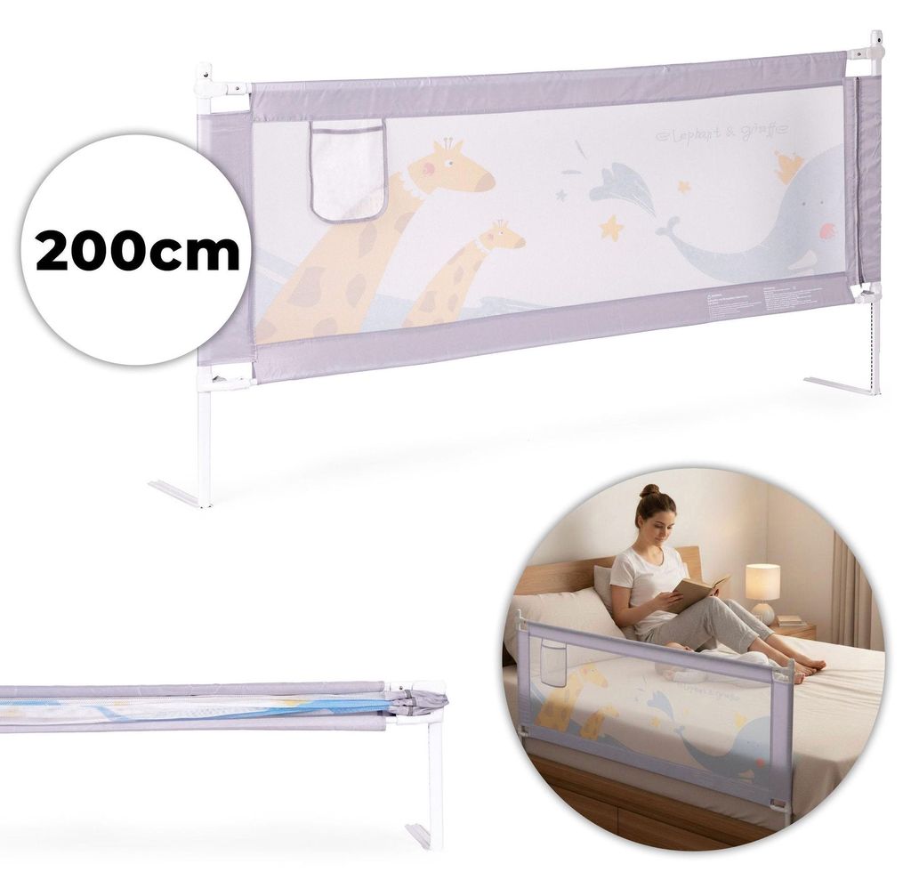 Bettsicherheitsgitter 200 cm mit verstellbarer Höhe und Tasche