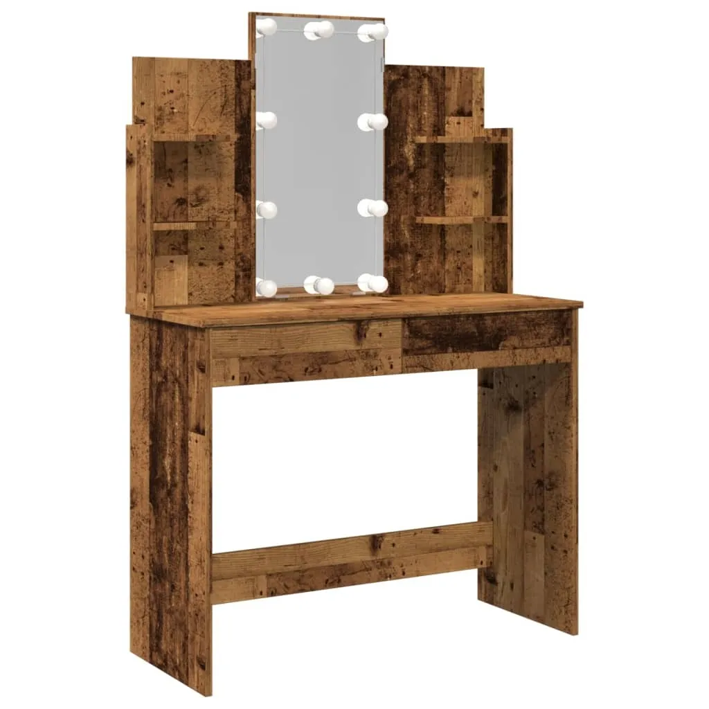 Mobile Toeletta Trucco Effetto Legno Antico con Specchiera LED