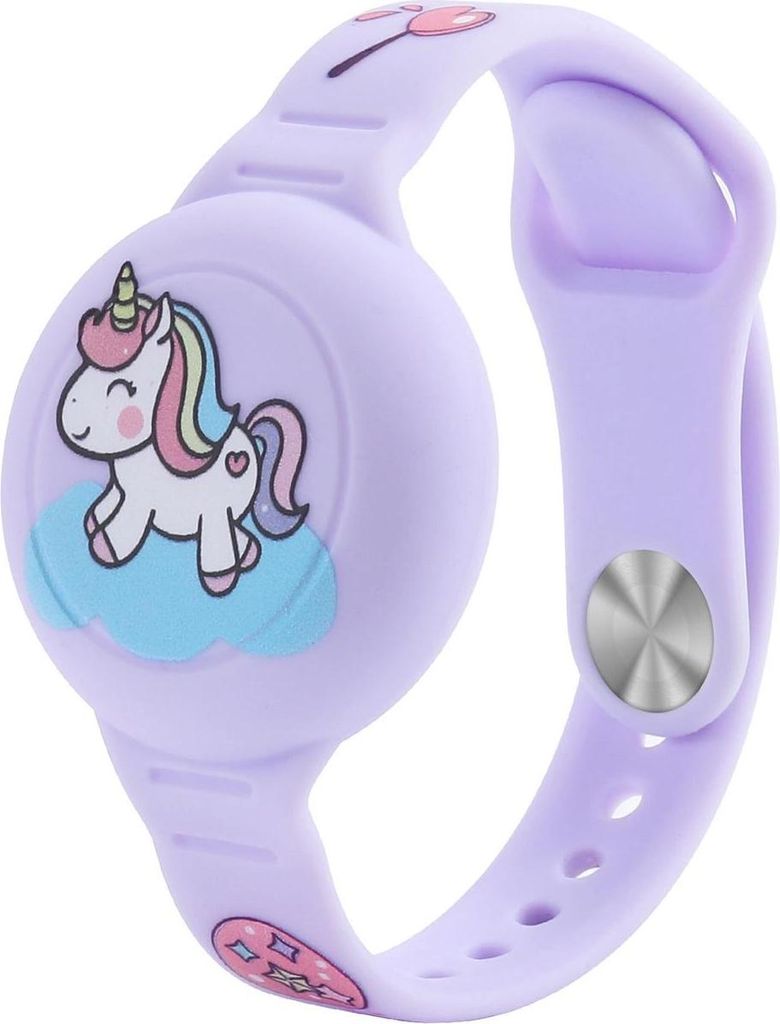 Hurtel Silikon Armbandhülle für Kinder kompatibel mit AirTag Lila mit Einhorn