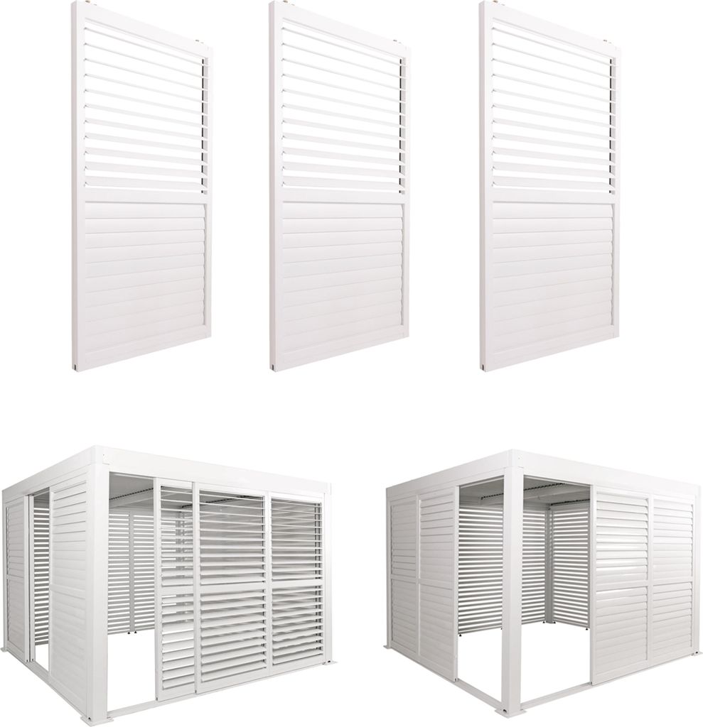 3er-Set Aluminium Schiebetür für Pergola MCW-L46, Terrassenüberdachung, Lamellenpaneel Modul, 206x272cm weiß