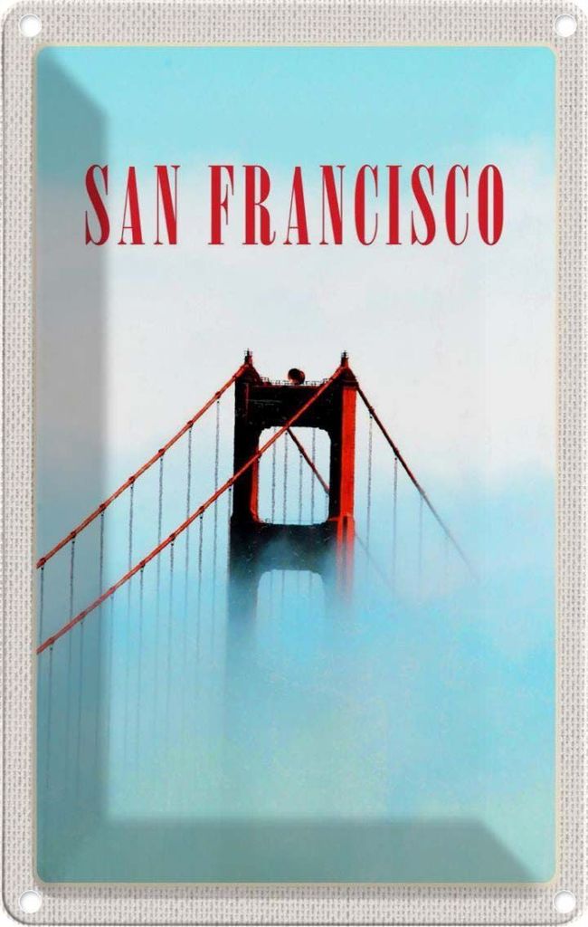 vianmo Blechschild 30x20 cm San Francisco Brücke Himmel blau Bildmotiv Reisemotiv Abenteuer Reisen Urlaub