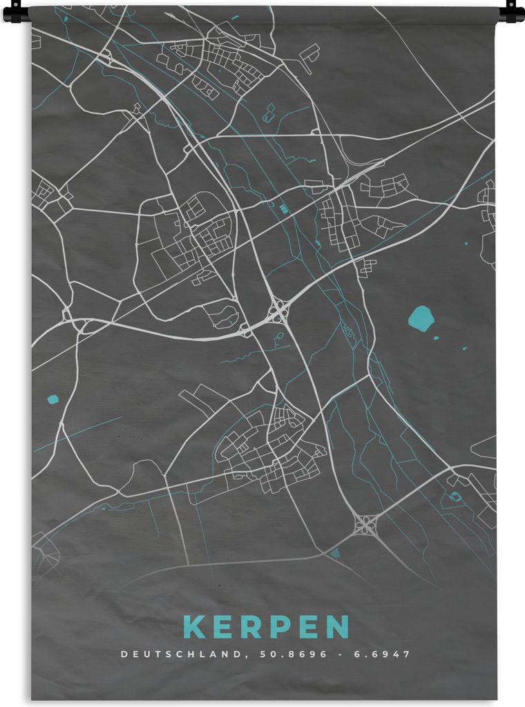 MuchoWow Wandteppich Wandbehang Deutschland - Blau - Kerpen - Stadtplan - Karte 120x180 cm Tapisserie Dekoration Wandtuch - Schlafzimmer - Dekora...