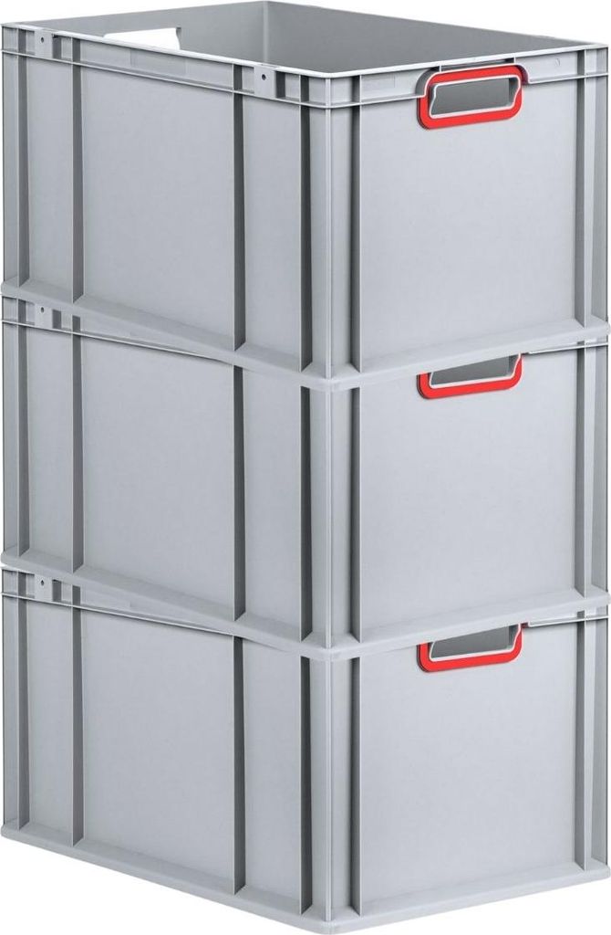 SuperSparSet 3x Eurobox NextGen Color | HxBxT 32x40x60cm | 65 Liter | Griffe rot offen | Verstärkter Boden | Eurobehälter, Transportbox, Transpor...