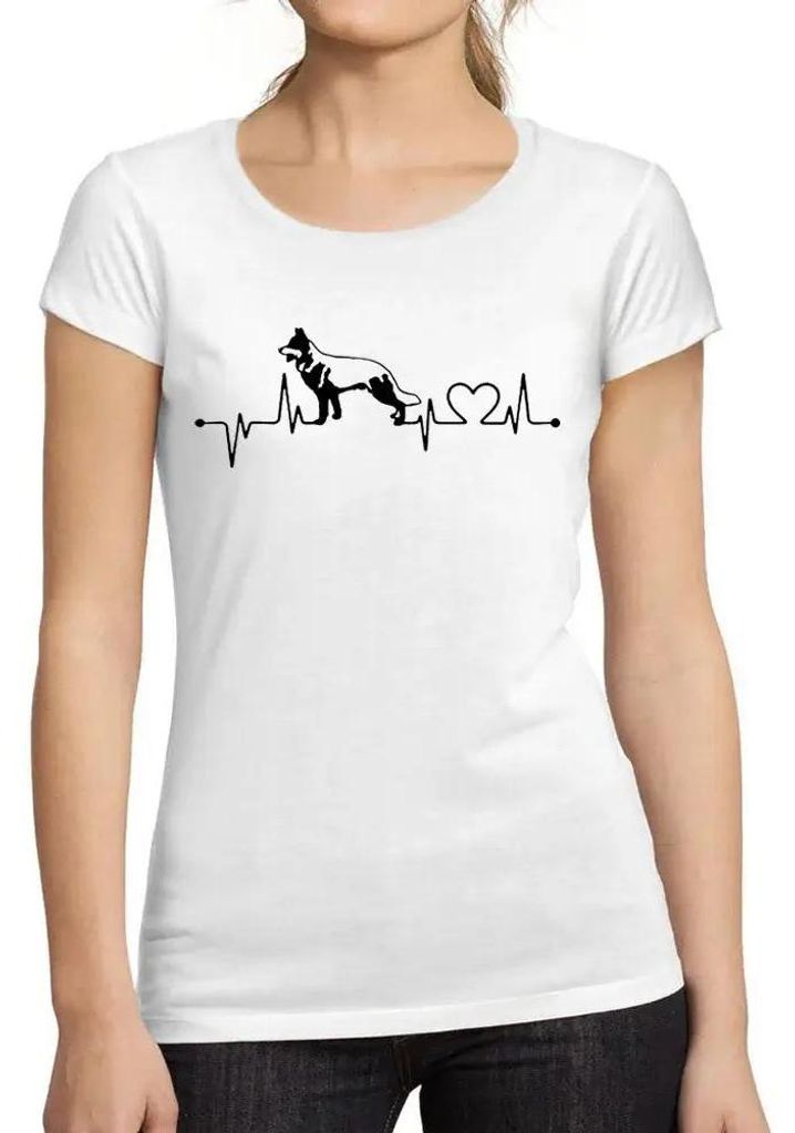 Damen Grafik T-Shirt Deutscher Schäferhund Herzschlag Puls – German Shepherd Heartbeat Pulse – Öko-Verantwortlich Vintage Jahrgang Kurzarm Lu...