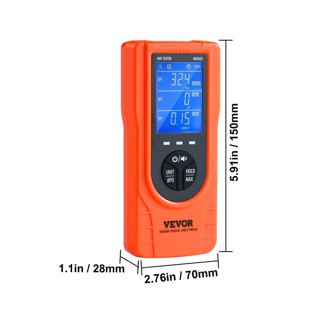 VEVOR 3 v 1 EMF měřicí přístroj, 5 Hz - 3,5 GHz, přenosný Obrázek produktu 8