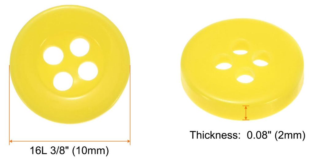 100 Stš¹ck Kn?pfe Gelb N?hkn?pfe 10mm Harz Buttons zum Ann?hen, Rund Flach 4-Loch Bastelkn?pfe Ersatz fš¹r Blusen Hemd Hosen T-Shirt Kleider Ro...