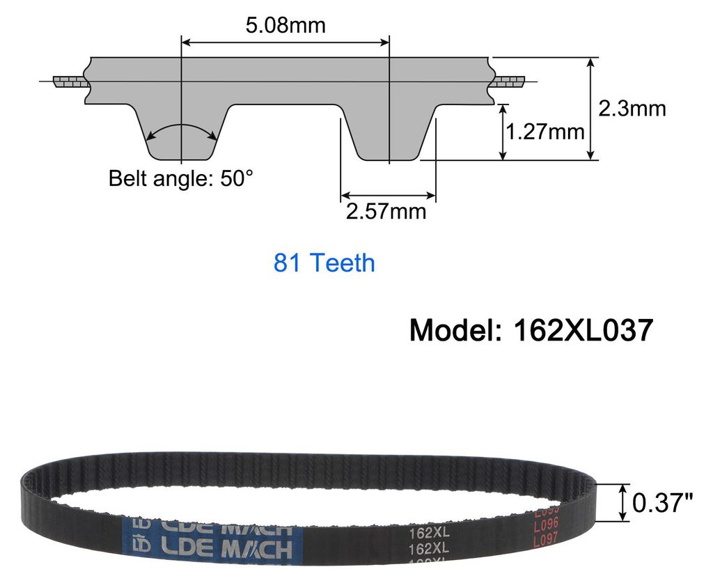 2 Stš¹ck 162XL 037 Zahnriemen 81 Z?hne Gummi Zahnriemen 0,37" Breite 0,20" Steigung Gummizahnriemen Keilriemen Industrie Antriebsriemen Mechanisc...