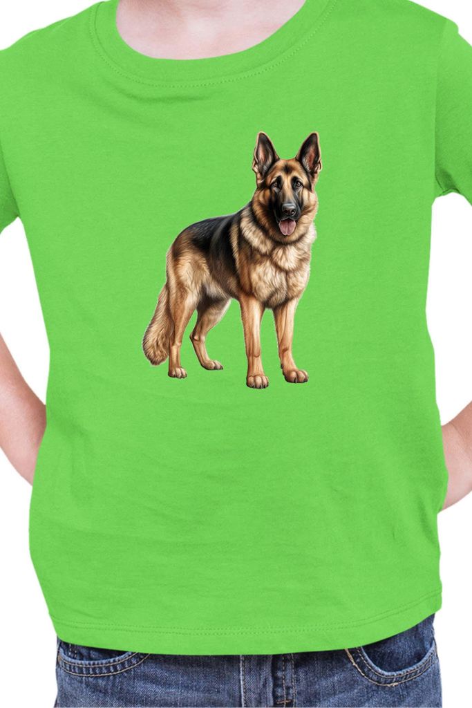 Kinder T-Shirt Dogs Breeds German Shepherd Dog Breed 005, 12-13 Jahr - 152 / Lime