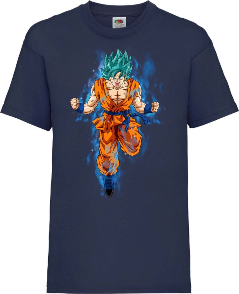 Kinder T-Shirt Dragon Anime Manga Ball Z 04 Blue Power, 7-8 Jahr - 128 / Dunkelblau