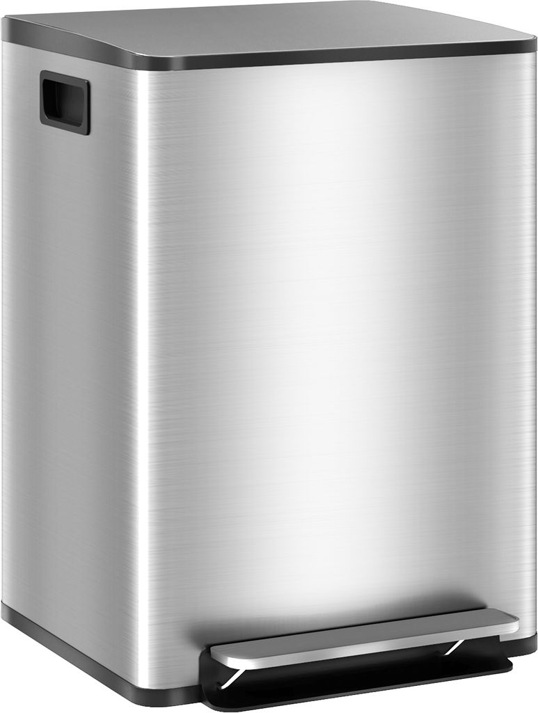 HOMCOM Küchen-Mülleimer mit 2 Fächern, 2 x 20 l, Edelstahl, Küchen-Mülleimer mit Pedal-Soft-Close-Deckel und abnehmbarem Eimer, für Schlafzim...