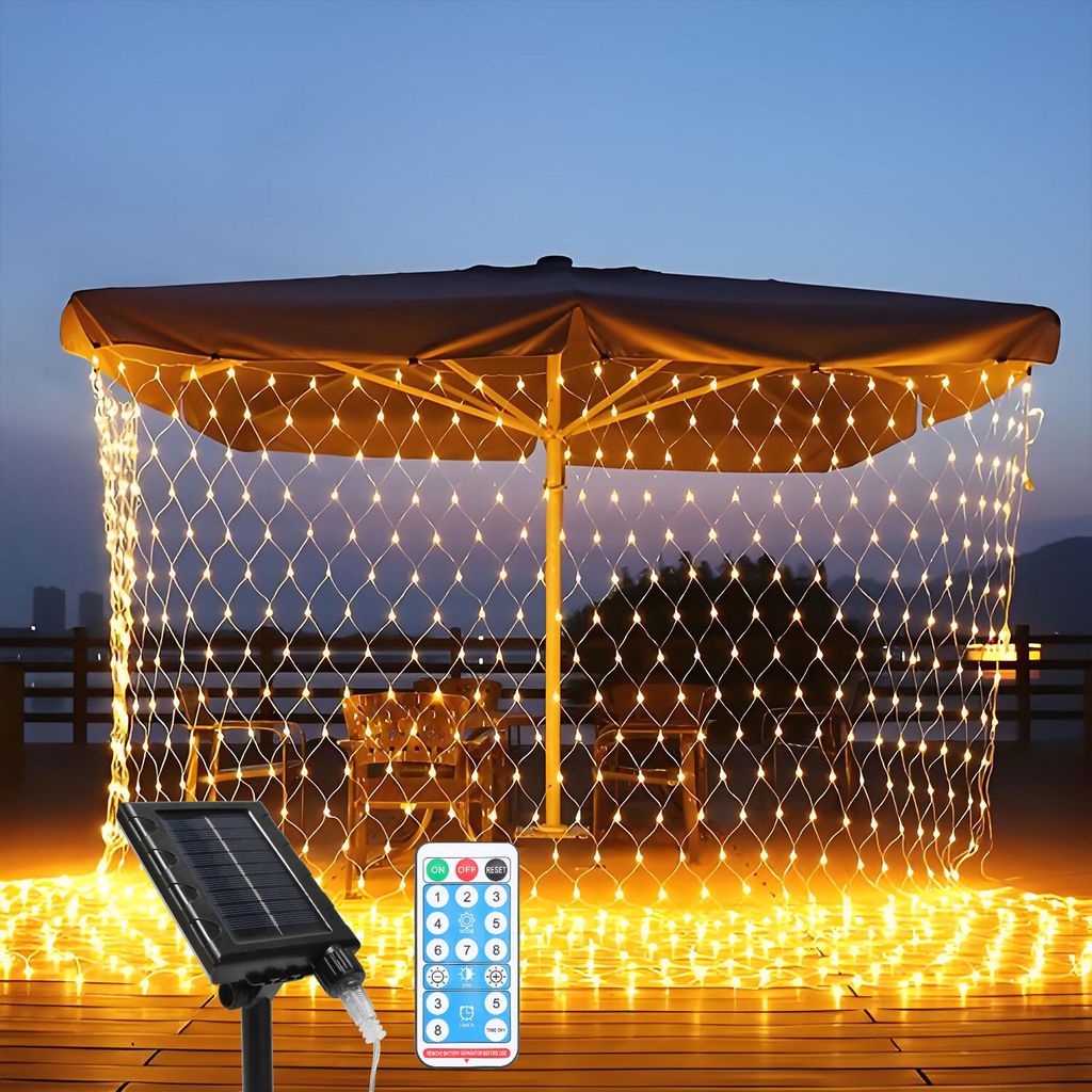 TolleTour LED Solar Lichternetz 2x2M Warmweiß Lichterkette Weihnachtsbeleuchtung Lichtervorhang Innen Außen Deko 8 Modi IP44