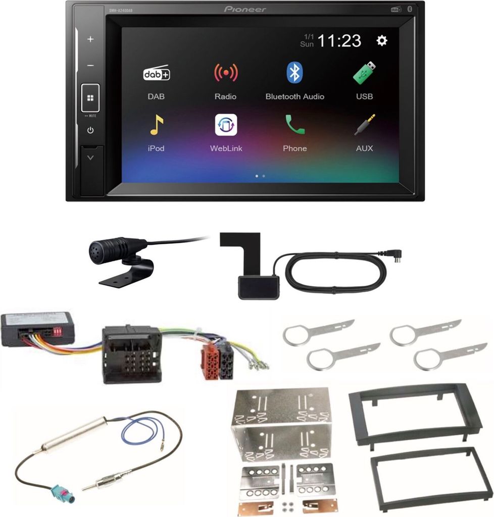 Pioneer DMH-A240DAB Bluetooth Autoradio USB MP3 DAB+ Einbauset für Touareg 7L