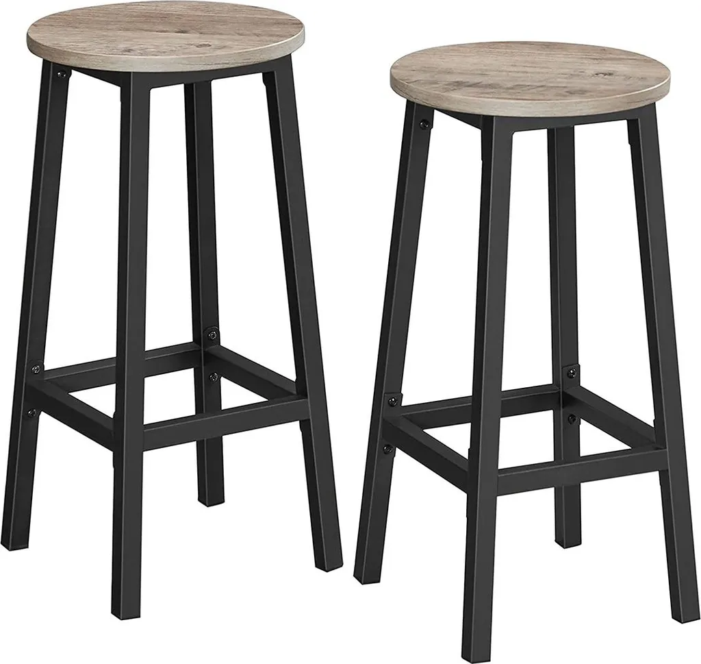 Lot de 2 tabourets de bar gris-beige et noir au design industriel moderne
