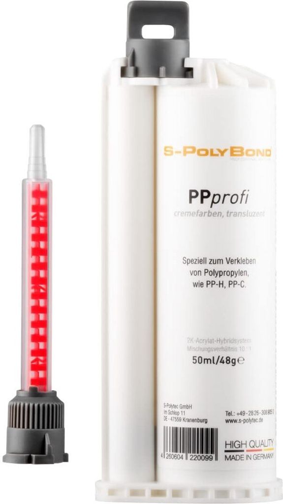 S-PolyBond 2-Komponenten PP - Kleber, zum Verkleben von Polypropylen (PP) miteinander oder mit PP-H, PE, PTFE, Acrylglas (PMMA), Hart-PVC, Polyca...