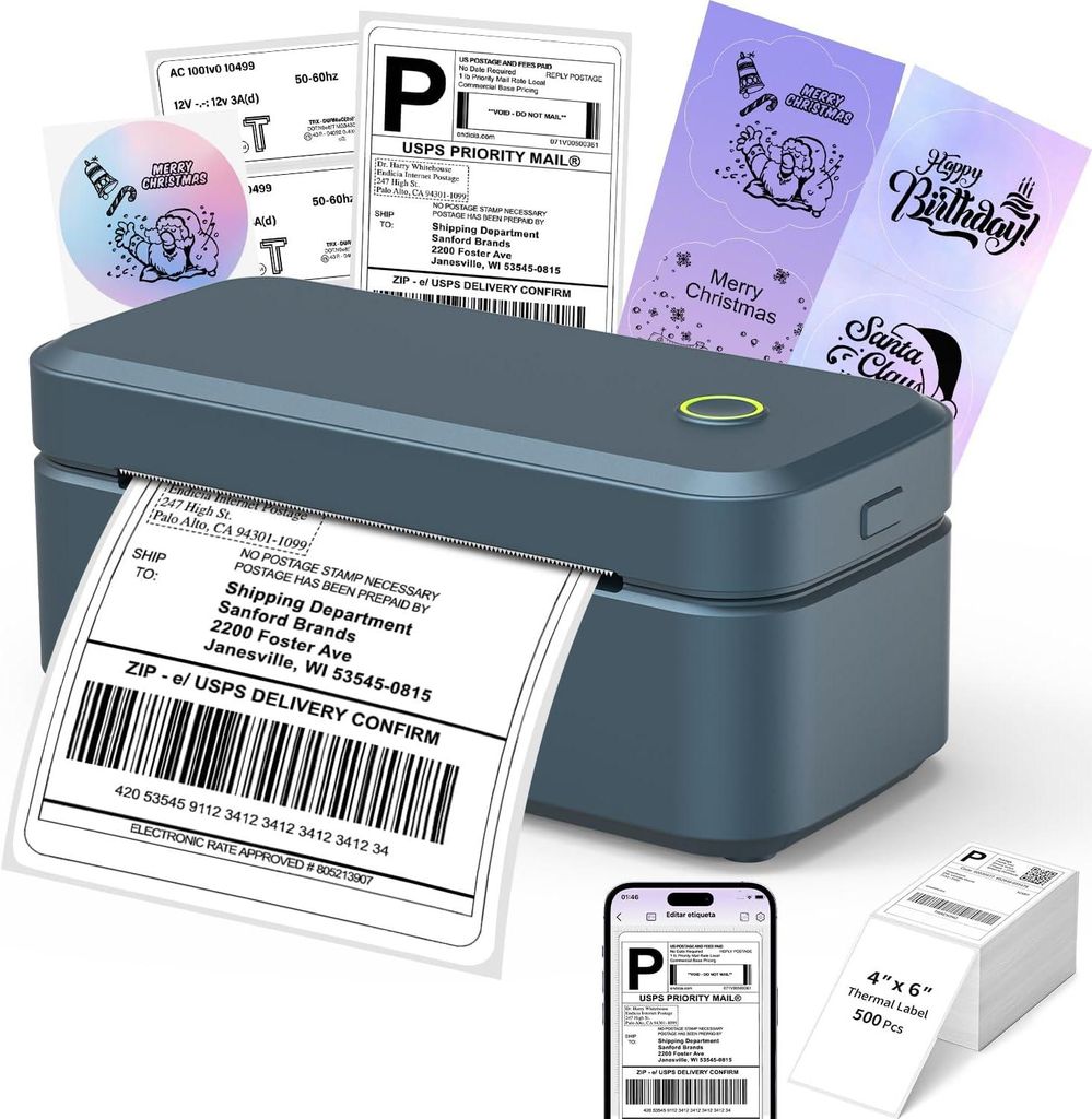 Abelmark L100 Bluetooth Etikettendrucker 4x6 Zoll, DHL Versandlabel Thermodrucker, USB, 150 mm/s, iOS Android Windows Mac für Amazon eBay Shopify