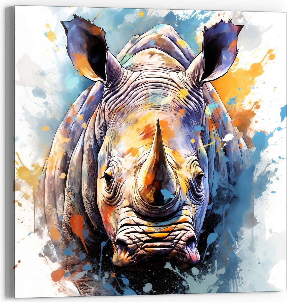 DEQOART Glasbild Echtglas 50x50 cm 'Nashorn in Farbpracht' Wandbild Bild modern Deko