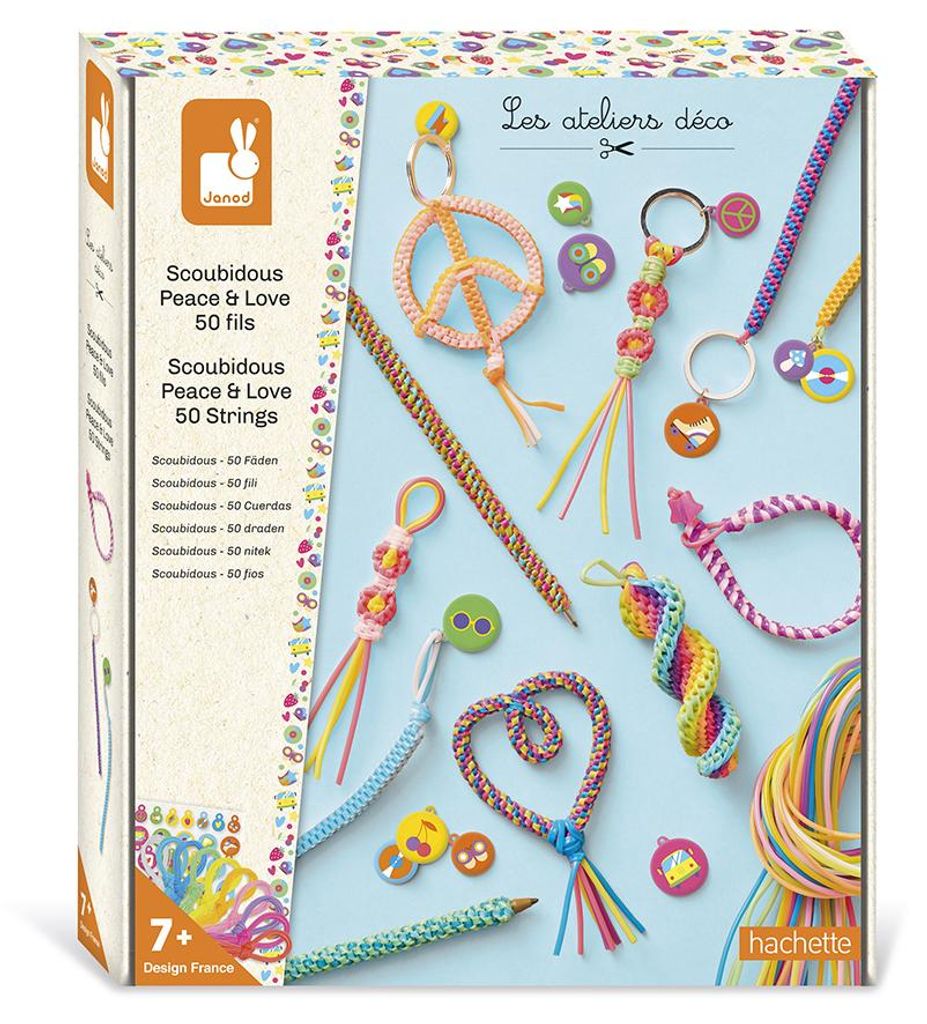 Janod kreatives Spielzeug - Scoubidou Peace & Love Bastelset für Kinder