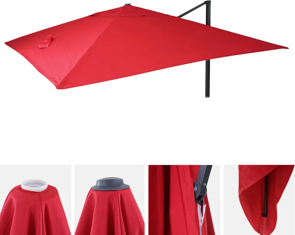 Telo Ricambio Rosso Ombrellone 3x3m HWC-A96 | Ombra Fresca e Resistente