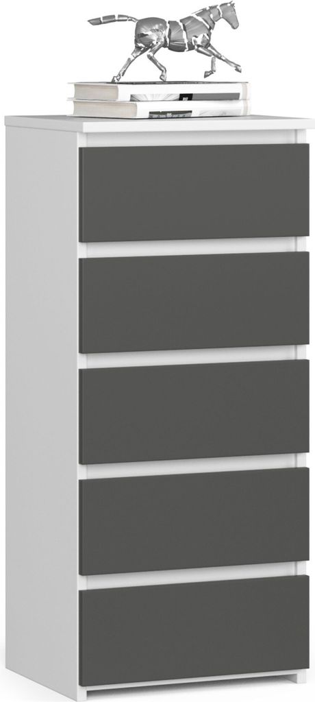 Kommode AKORD CL5 Weiß 40 cm 5 Schubladen Front Graphitgrau Produktbild 