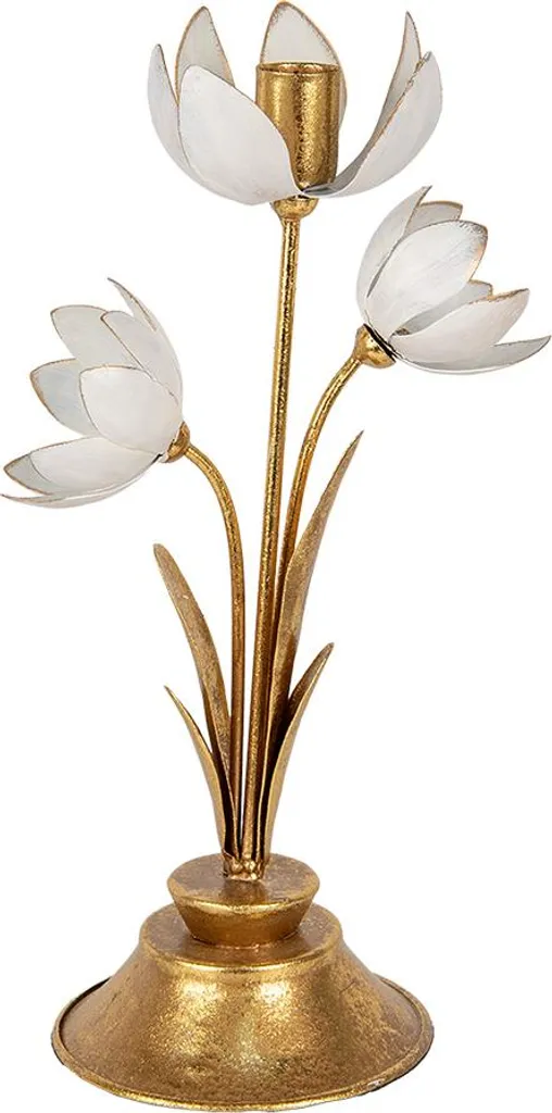 Bougeoir Fleur Clayre & Eef 16x11x30 cm en métal doré chic et élégant