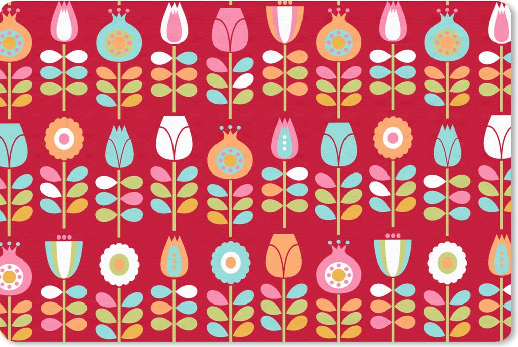 MuchoWow Schreibtischunterlage Muster - Blumen - Retro - Rot 60x40 cm - XXL Mauspad - Großes Mauspad