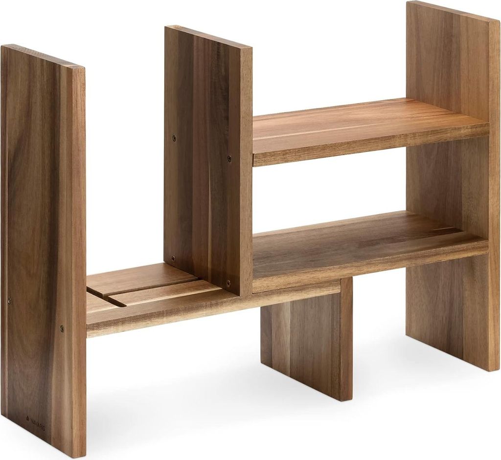 verstellbarer Holz-Büro-Organizer - Anpassbares Aufbewmodul für deinen Schreibtisch - Ablageflächen für den Schreibtisch - Akazie