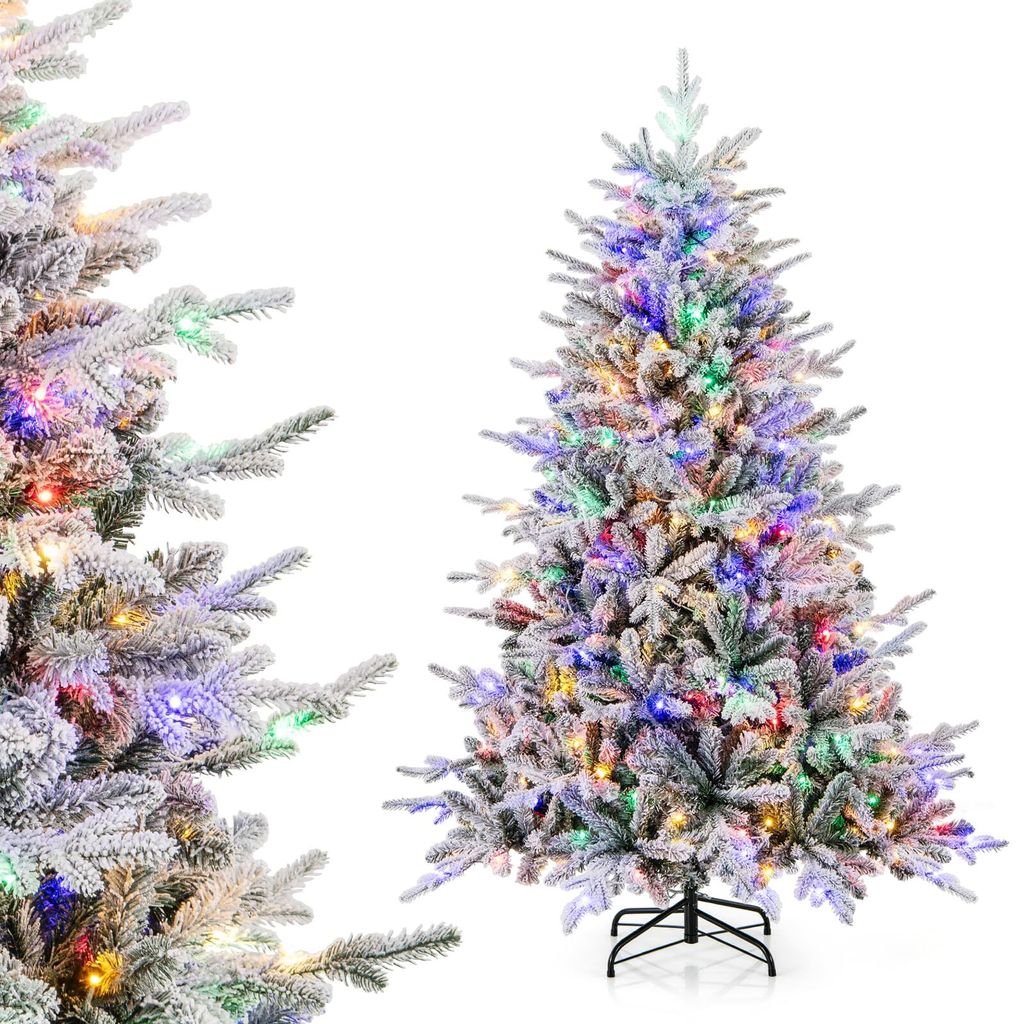 147cm künstlicher Weihnachtsbaum mit 820 PVC-Spitzen, schneebedeckter Christbaum mit 260 mehrfarbigen LED-Lichtern & 8 Beleuchtungsmodi