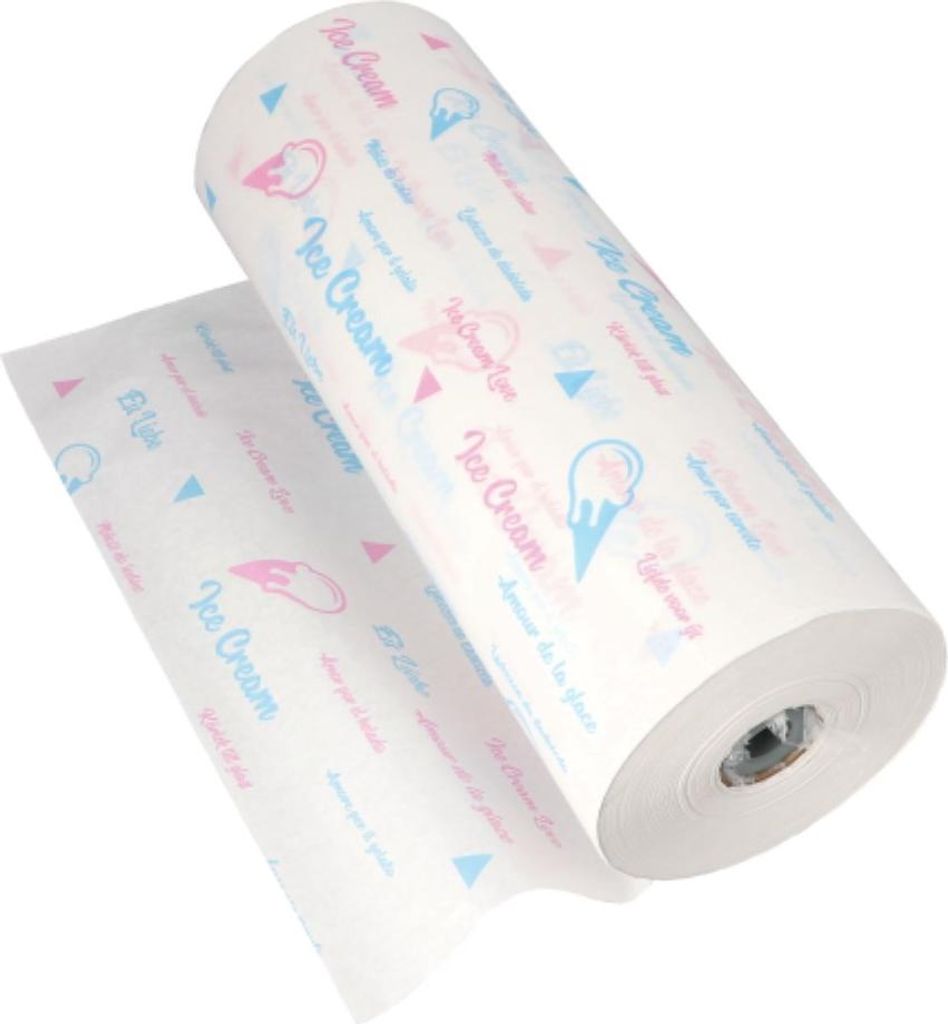 10 kg Einschlagpapiere Kraftpapier 570 m x 50 cm weiss "Ice Cream" Secare-Rolle