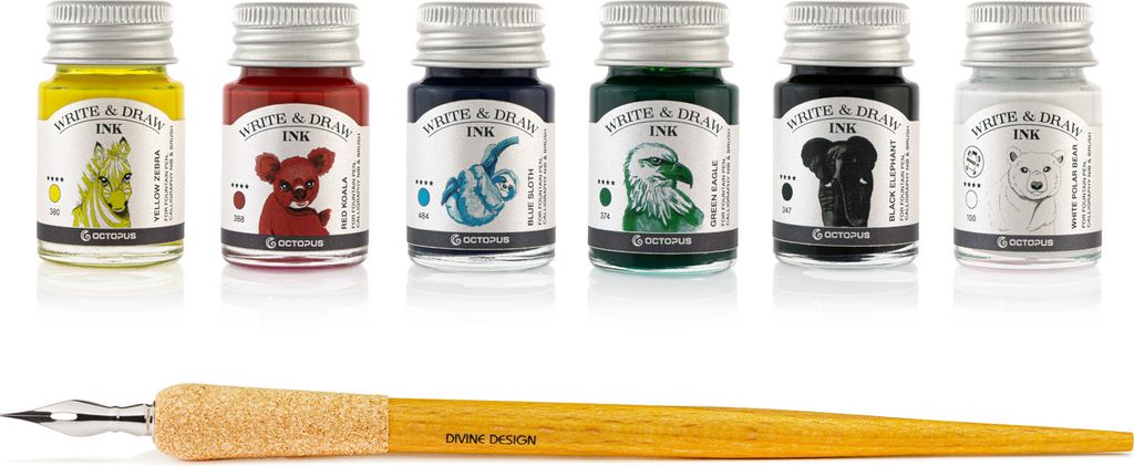 Write and Draw Ink Set BASIC MIX, Zeichentusche, 6 x 10 ml mit Schreibfeder