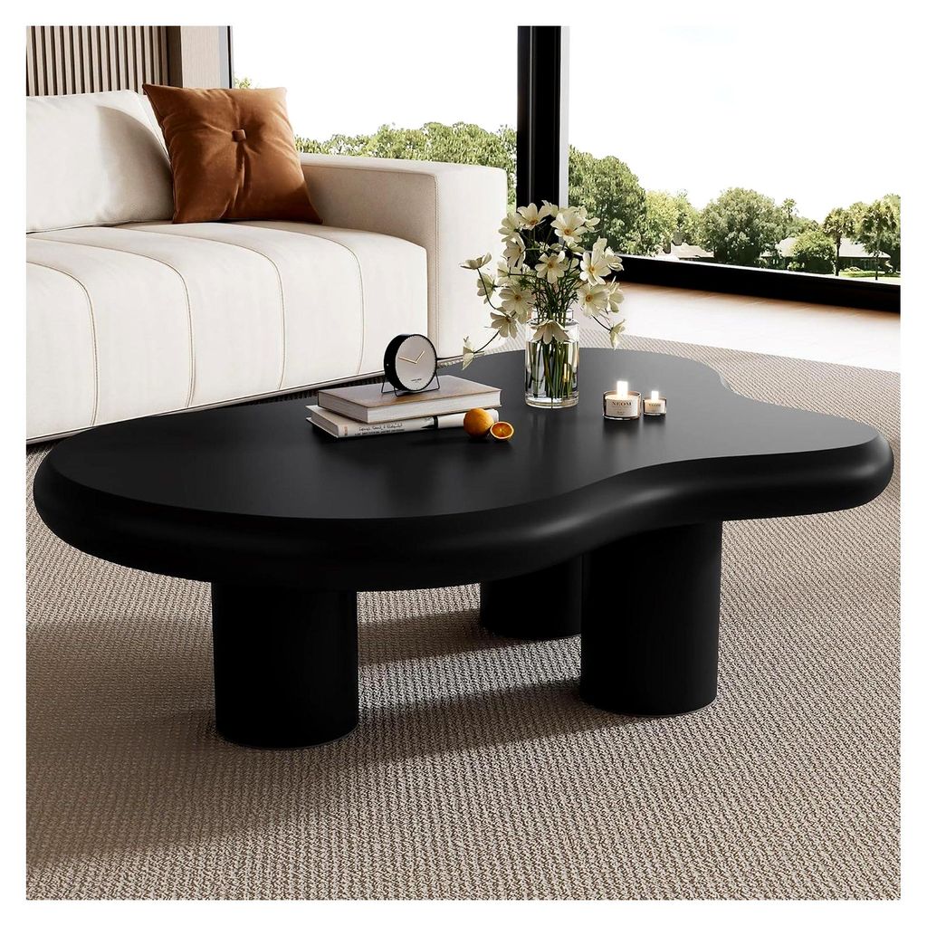 Kreativer Couchtisch in Wolkenform, 97 cm Länge, 67 cm Breite, 32 cm Höhe, unregelmäßiger Couchtisch, MDF mit Filzunterlagen, lackierte Oberfl...