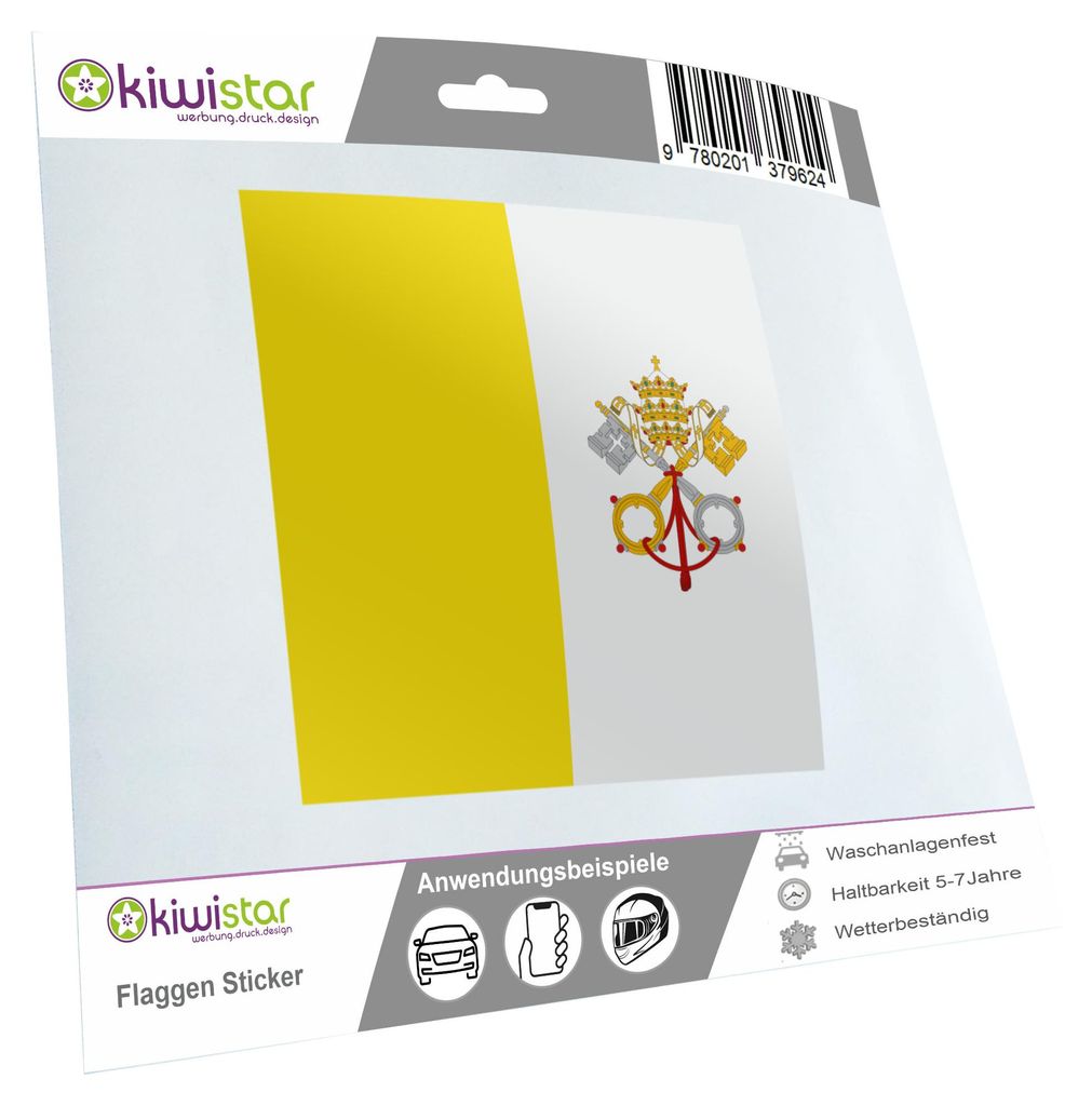 Kiwistar - Autoaufkleber Sticker Fahne Flagge Aufkleber 10cm Vatikanstadt laminiert